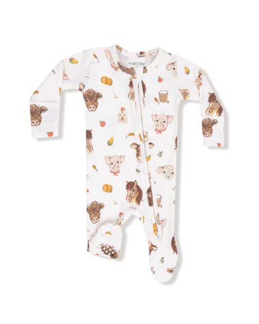 vintage baby farm animals zipper footie