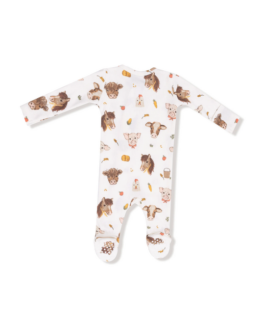 vintage baby farm animals zipper footie