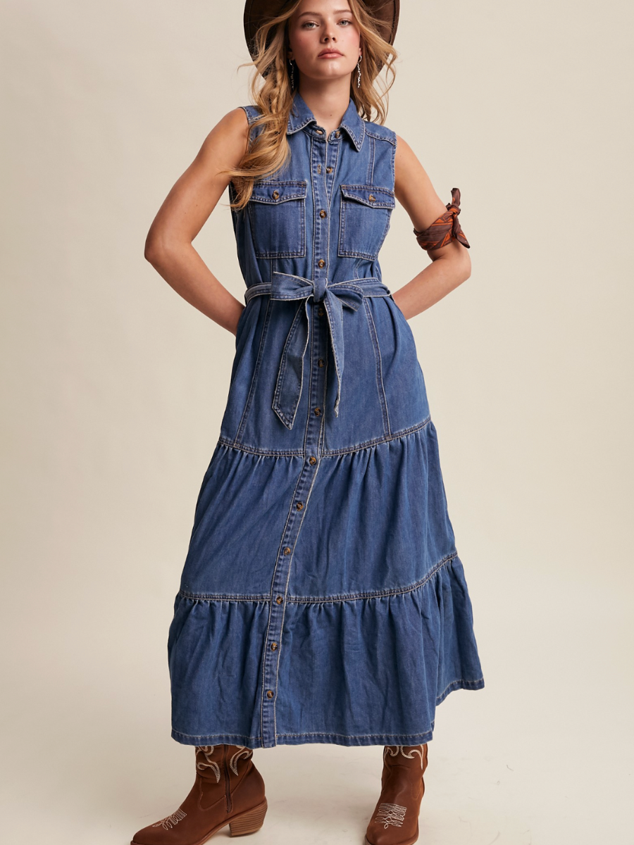 washed cobalt denim dress