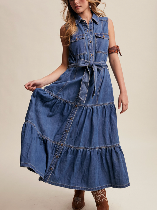 washed cobalt denim dress