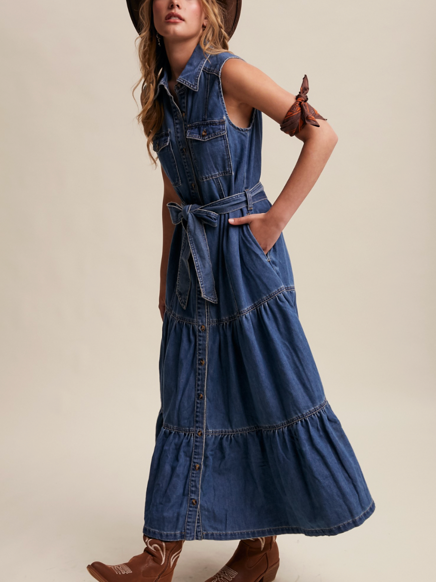 washed cobalt denim dress