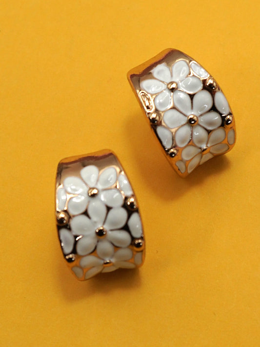 White Flower Huggie Hoops