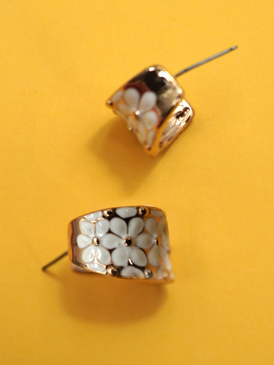 White Flower Huggie Hoops