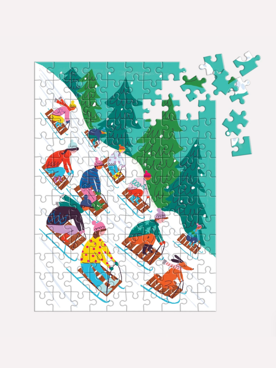winter sledding puzzle ornament