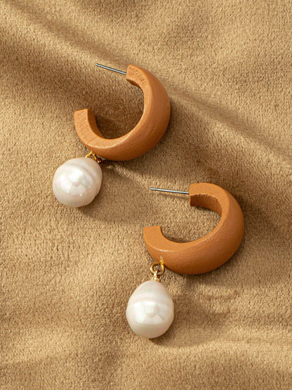wooden drop pearl hoops