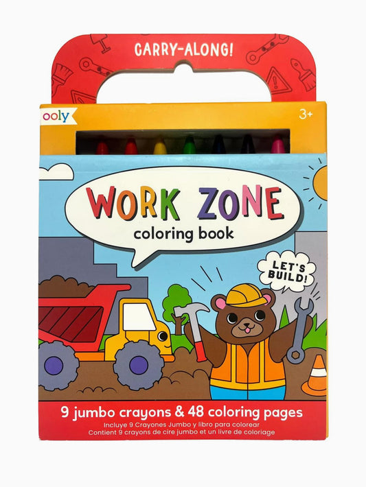 work zone carry along coloring book