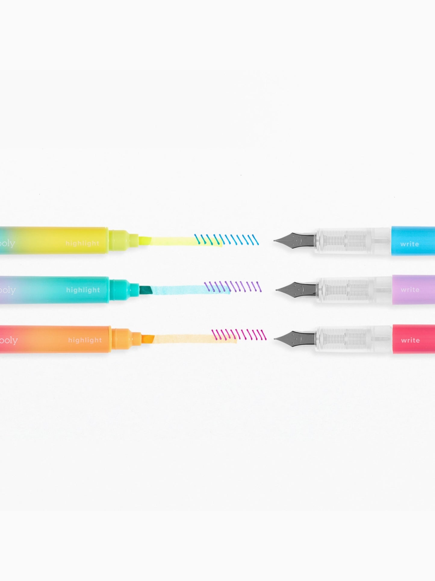 writer's duo double-ended fountain pens + highlighters set