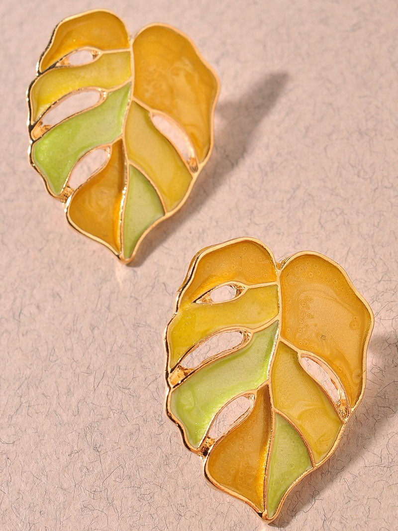 Yellow Monstera Leaf Earrings