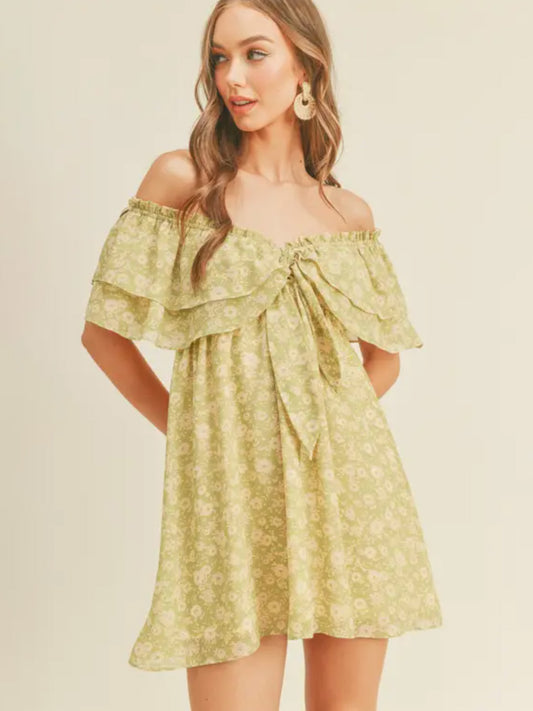 ana pistachio ruffle dress