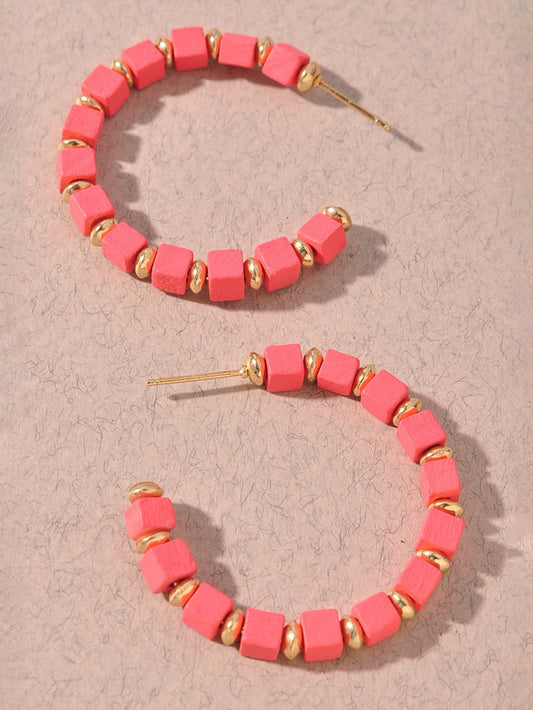 coral wooden beaded hoops