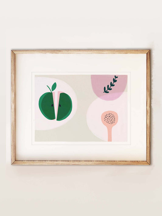 the green apple print in a frame