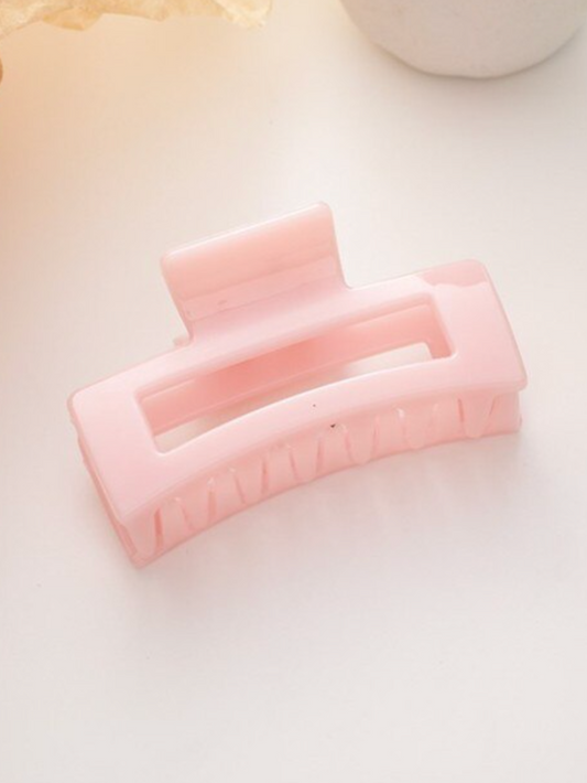 pale pink glossy rectangle hair clip