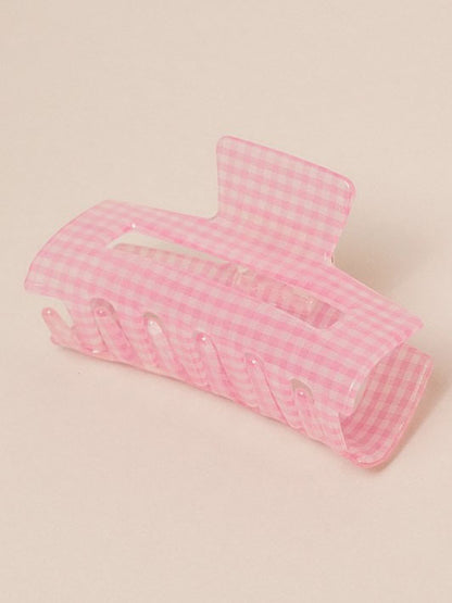 Pink Acrylic Checkered Claw Clip