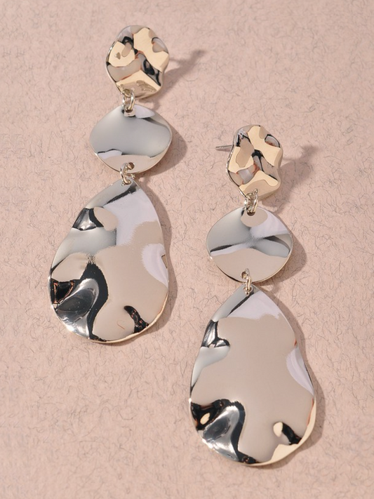 silver organic teardrop earrings