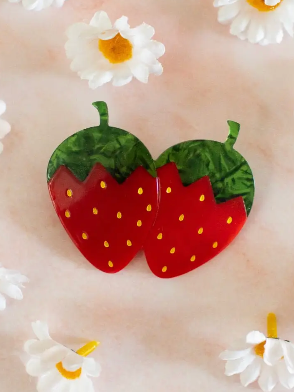 strawberries french hair barrette